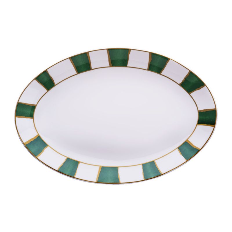 Geminiano Cozzi - Piatto ovale 32 cm Striche Verdi e Oro