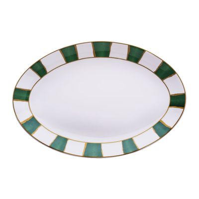 Geminiano Cozzi - Piatto ovale 32 cm Striche Verdi e Oro