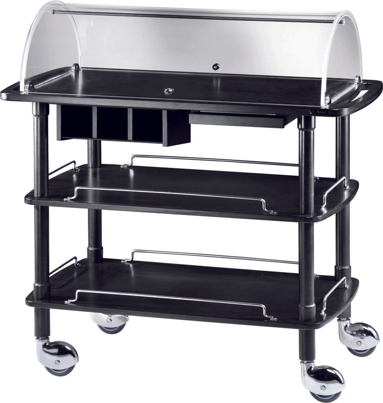 Forcar - Carrello di servizio in legno con cupola 3 piani 110 x 55 cm Nero