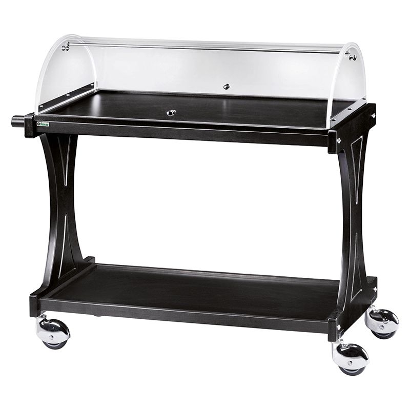 Forcar - Carrello di servizio in legno con cupola 2 piani 106 x 55 cm Nero