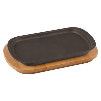 Paderno - Piatto servire con tagliere legno 32 x 20 cm Ghisa Smaltata