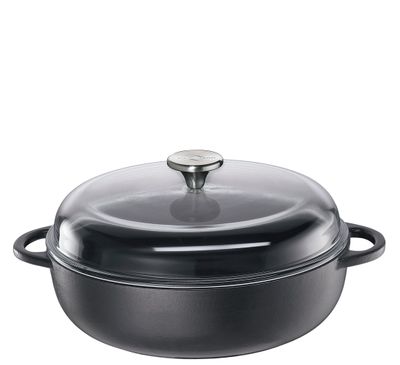 Küchenprofi - Casseruola bassa coperchio in vetro nero 24 cm