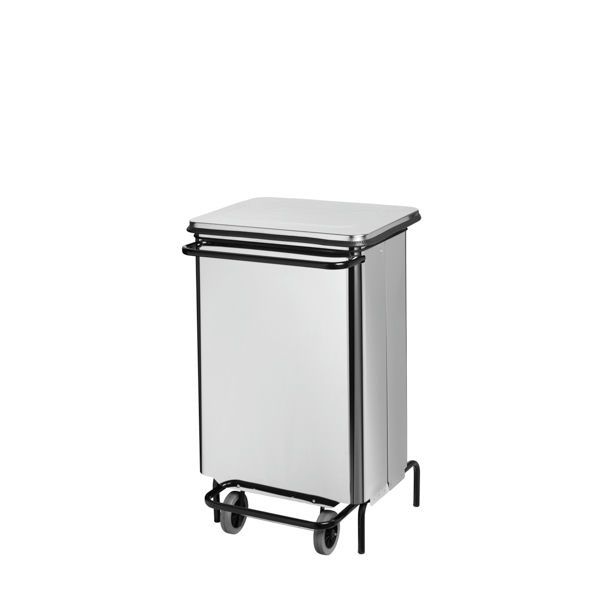 Medial Frontinox stainless steel pedal waste bin front opening rubber wheels for professional horeca use

