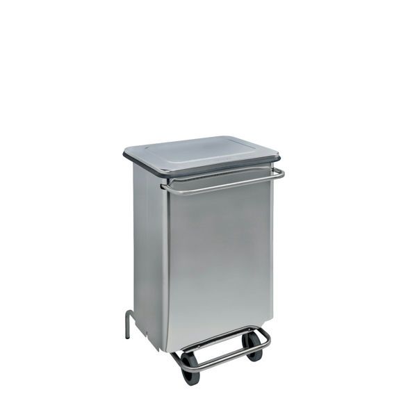 Medial Continox stainless steel tubular pedal waste bin removable front sack elastic rubber wheels horeca

