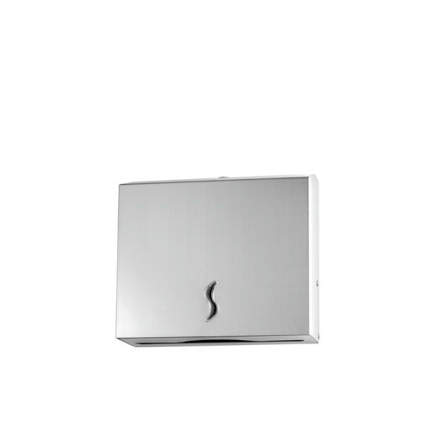 Dispenser Brinox inox satinato AISI 304, 200 fogli carta piegata C e Z, con serratura antivandalo.


