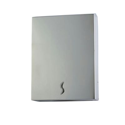 Brinox satin metal towel dispenser, 500 sheets, anti-vandal lock, window to check level.

