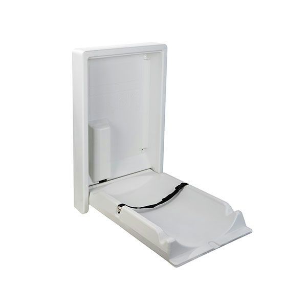 Fasciatoio verticale Ninna in HDPE bianco con pistone e cintura, uso professionale horeca

