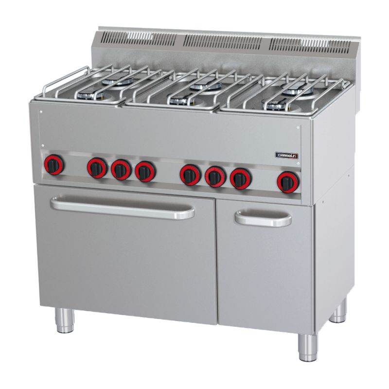 Casselin - 6-burner gas stove with GN 1/1 P 99 fan-assisted electric oven