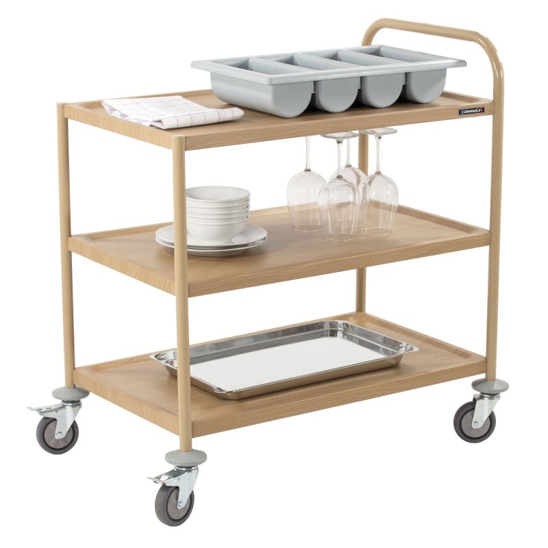 Casselin - Imitation wood service trolley with 3 shelves and 1 handle