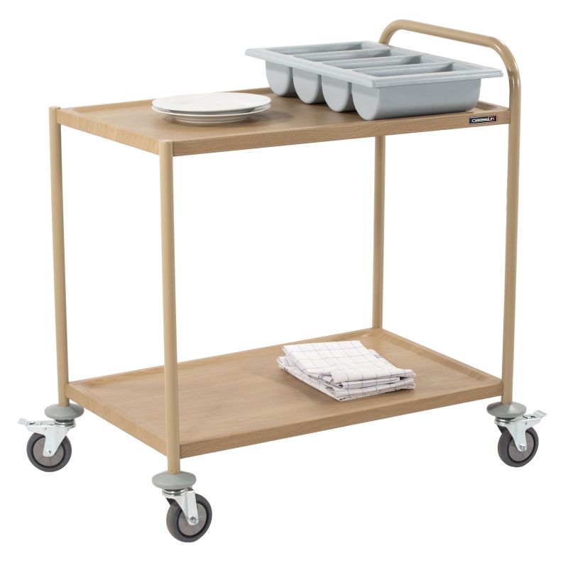 Casselin - Imitation wood service trolley with 2 shelves and 1 handle