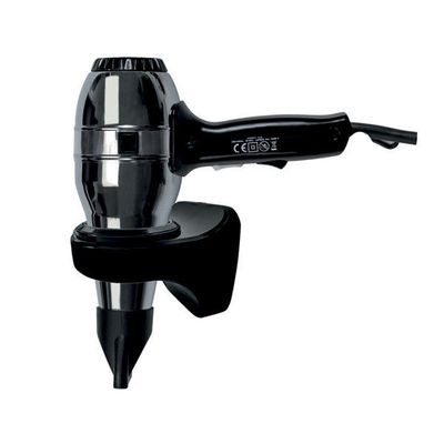 Asciugacapelli nero Yul Pro Medial con base a muro e pulsante, ideale per uso alberghiero.