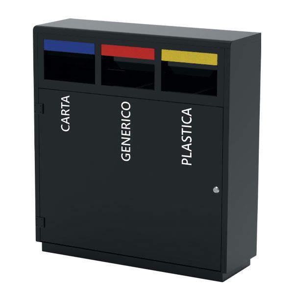 Gettacarte Verona Medial 120 L acciaio zincato nero con 3 aperture colorate e chiusura a chiave triangolare.