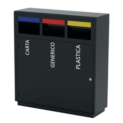 Verona Medial 120L galvanized steel waste bin black with 3 colored openings and triangular lock.