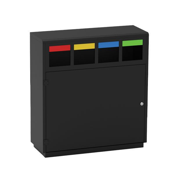 Verona Plus gettacarte Medial 160L acciaio zincato nero con 4 aperture colorate e chiusura a chiave triangolare.