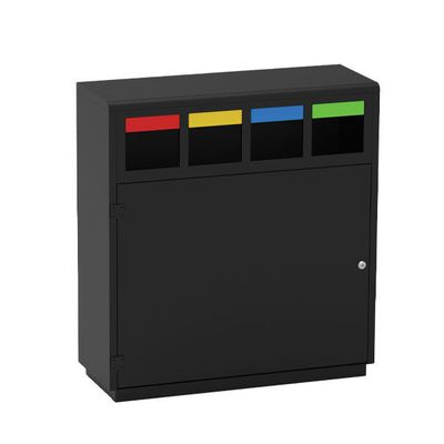 Verona Plus gettacarte Medial 160L acciaio zincato nero con 4 aperture colorate e chiusura a chiave triangolare.