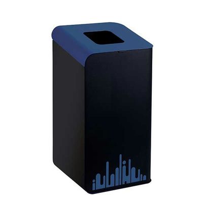Gettacarte Rubik Evo in metallo nero e blu con sistema reggisacco integrato per uso horeca professionale.