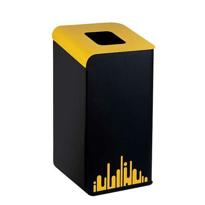 Gettacarte Rubik Evo in metallo nero e giallo con sistema reggisacco integrato per uso horeca professionale.