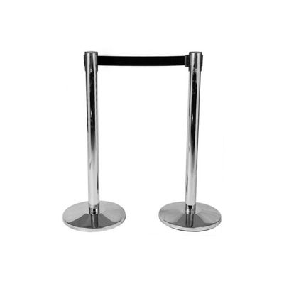 Colonna Medial Alfa inox con nastro nero 2 m e palo 63 mm per separazione flussi in ambito horeca.