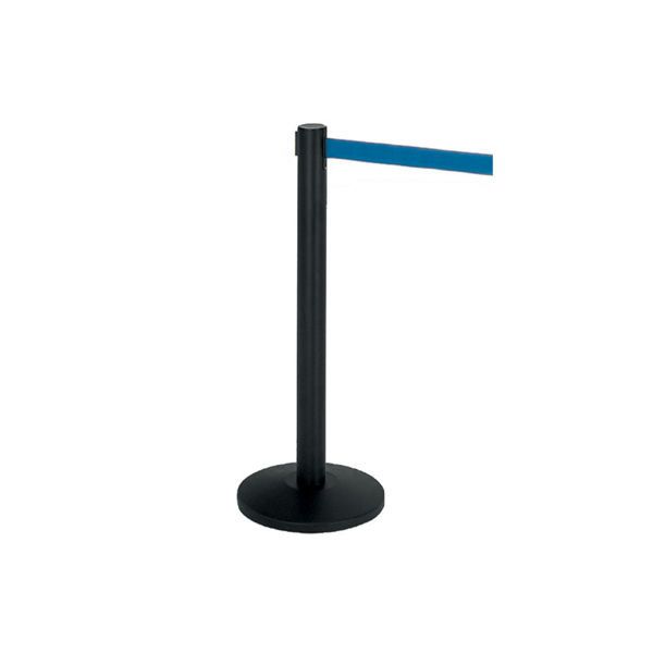 Colonna Medial Alfa nera con nastro blu 2 m e palo 63 mm per separazione flussi in ambito horeca.