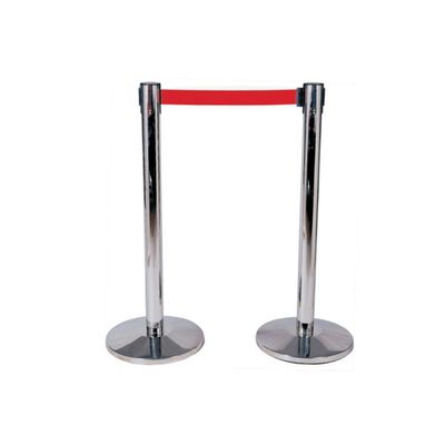 Colonna Medial Alfa inox con nastro rosso 2 m e palo 63 mm per separazione flussi in ambito horeca

