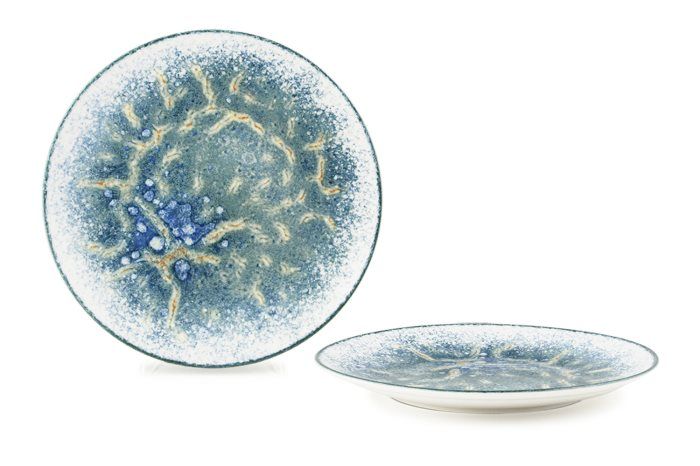 27 cm Reef reactive blue-cream glaze porcelain flat plate for horeca use