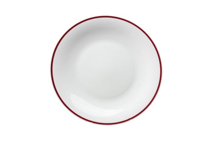 30,5 cm Tiago Red porcelain flat plate with red rim for horeca use