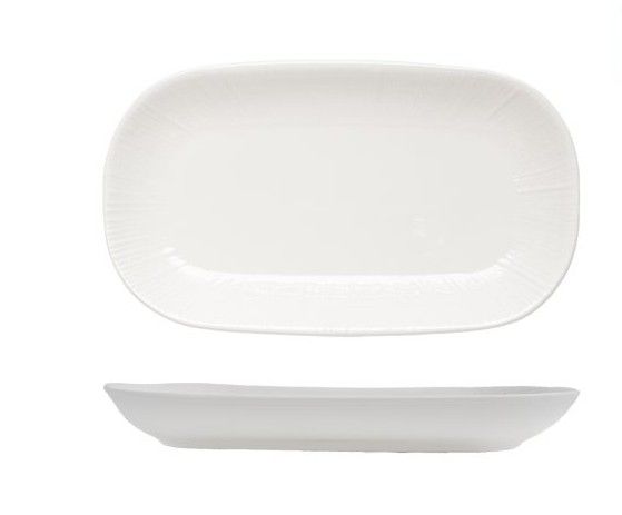 26 cm Zenith white porcelain oval plate with organic lines for horeca use
