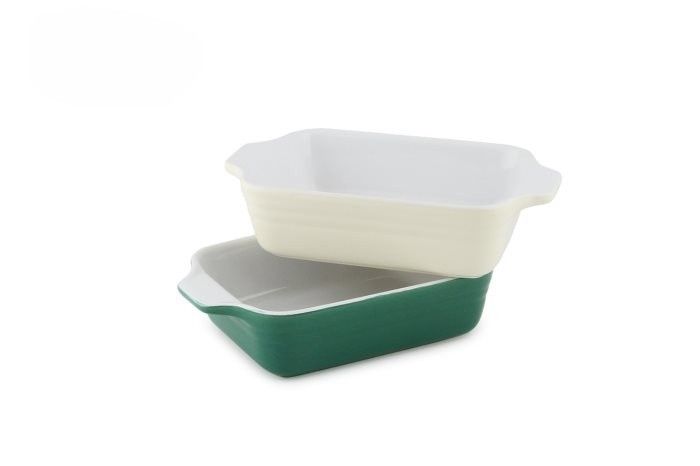 Rectangular porcelain baking dish white green 21x13 cm external horeca use