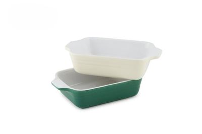 Rectangular porcelain baking dish white green 21x13 cm external horeca use