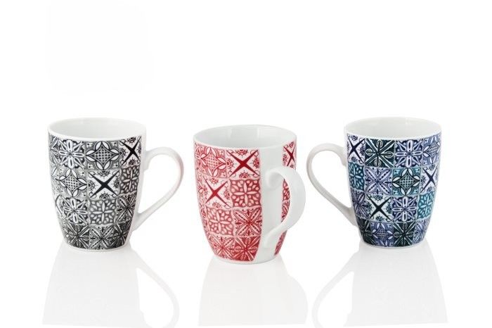 Kaffeebecher Porzellan 40 cl bauchig geometrisches Dekor Gastronomie