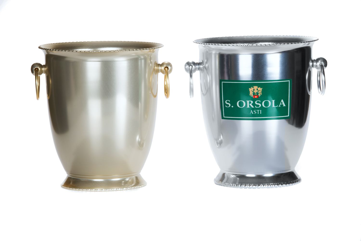 Gold-oxidised aluminium ice bucket with round knobs by Tirolix designed for professional bottle service horeca