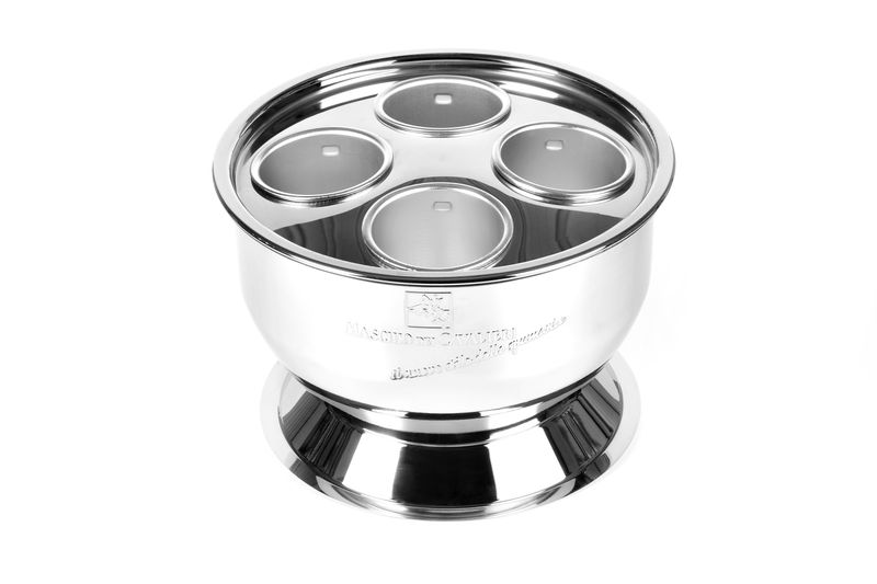 Tirolix steel champagne bowl polished with lid and aluminium inserts horeca