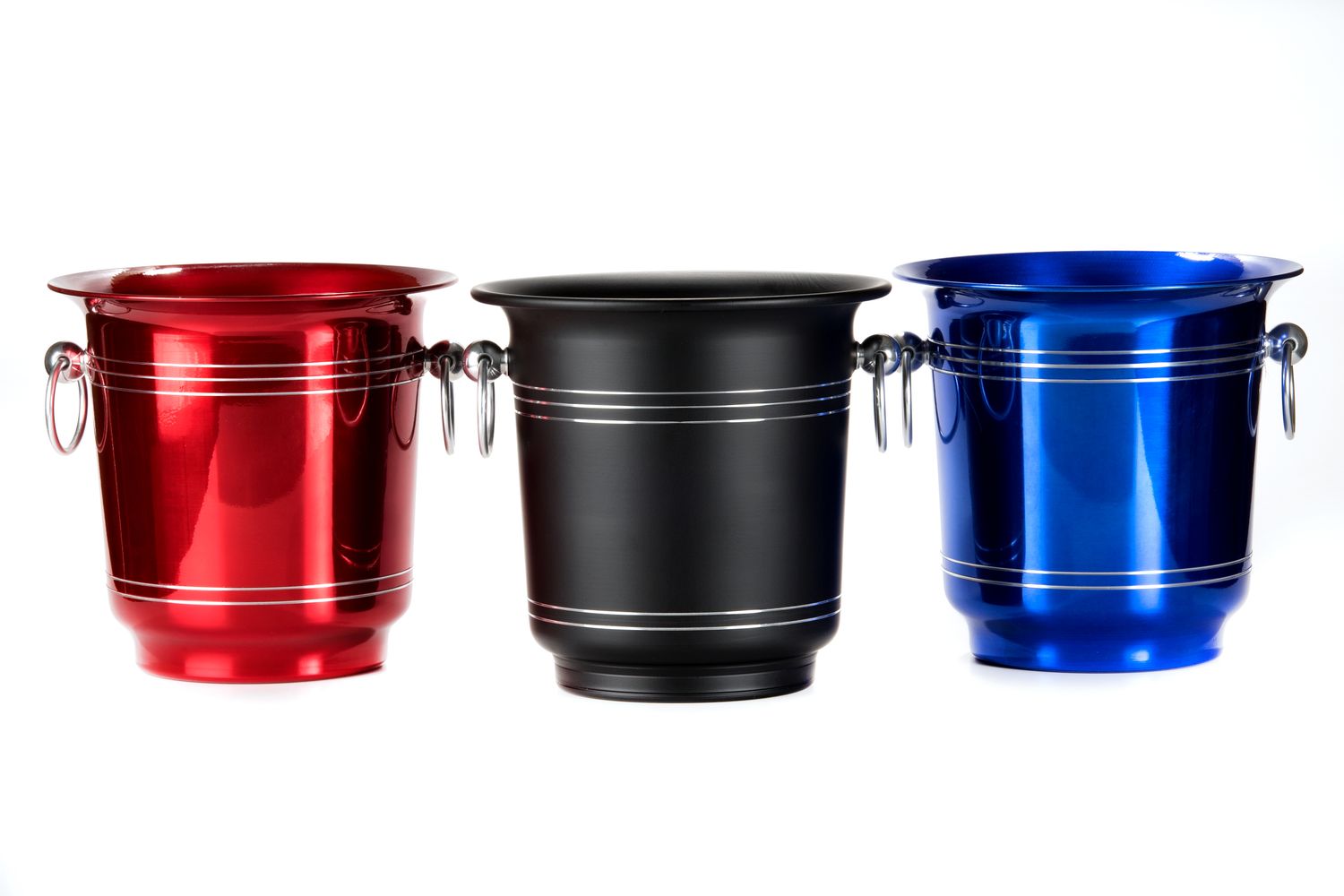 Tirolix blue painted aluminium cooler with chrome knobs