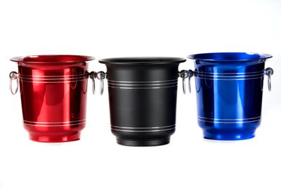 Tirolix blue painted aluminium cooler with chrome knobs