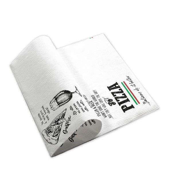 Margherita white 40x40 tissue napkin with pizza print for horeca