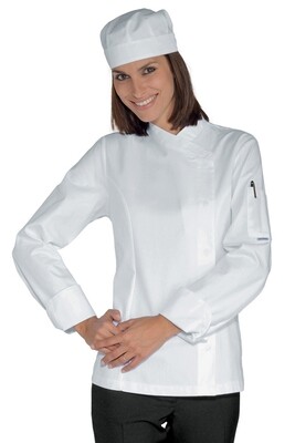 Isacco lady chef jacket snap buttons 190 g/m2 long sleeve horeca
