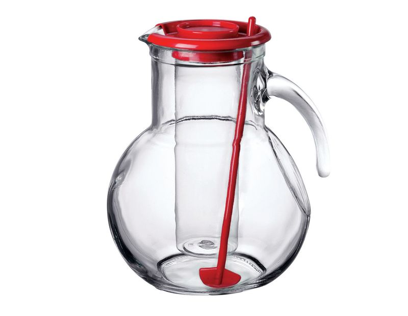 Brocca Kufra 220 cl Bormioli Rocco vetro con rinfrescatore e tappo rosso per horeca
