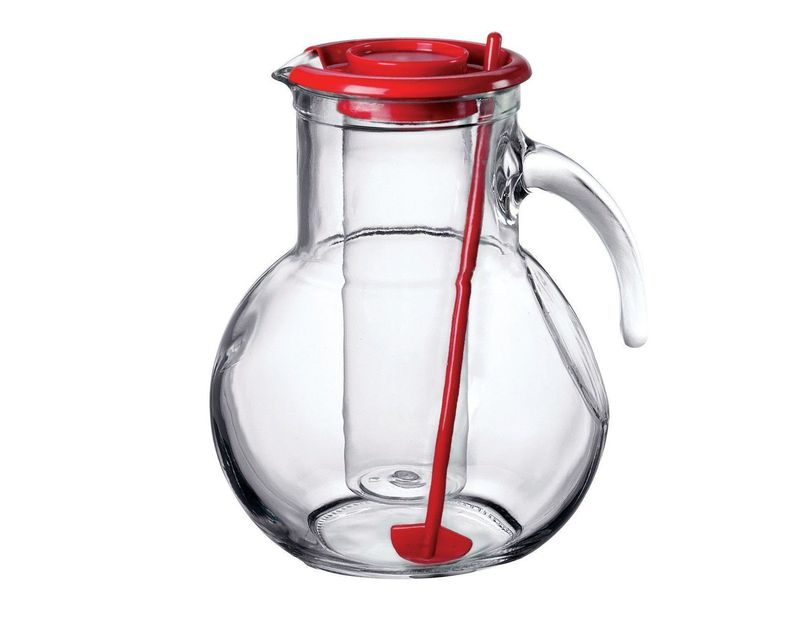 220 cl Kufra jug Bormioli Rocco glass with cooler and red lid for horeca use

