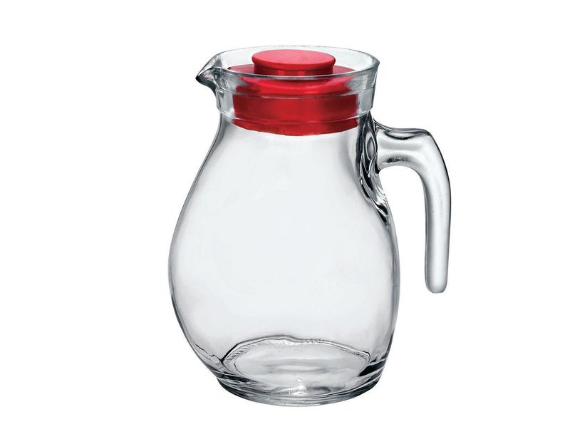 Jug 150 cl Sangria Bormioli Rocco clear glass with red cap for professional horeca use
