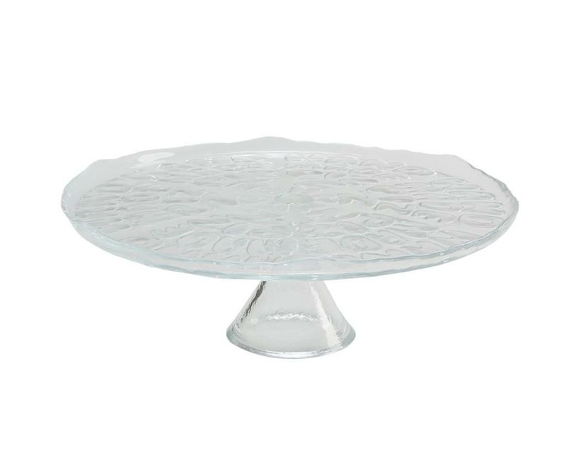 Tirolix 33 cm round glass stand for pizza or desserts, ideal for Horeca buffet use
