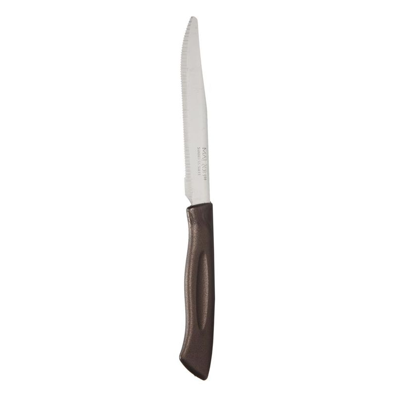 Coltello bistecca Marietti marrone 220 mm con lama seghettata inox, ideale per steakhouse e cucine horeca professionali.
