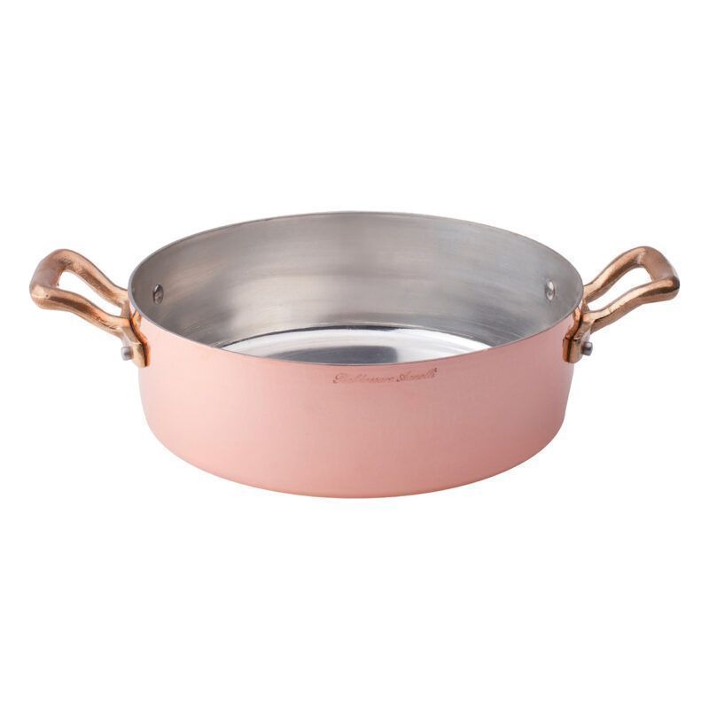 Low Casserole 2 Handles 28 cm Copper Martellato 2 mm - Agnelli