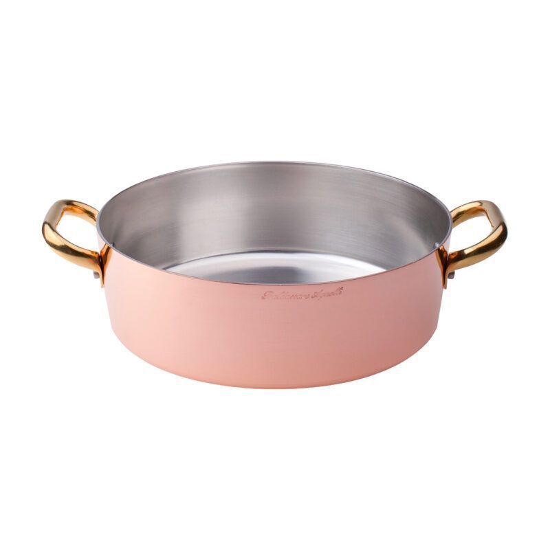 Flache Kasserolle mit 2 Griffen 24 cm Kupfer Glatt Stagnato 2 mm - Agnelli