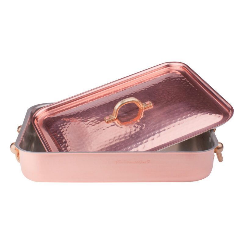 Rectangular Oven Roasting Pan with 2 Handles 36 x 26 cm Hammered Copper 3 mm - Agnelli