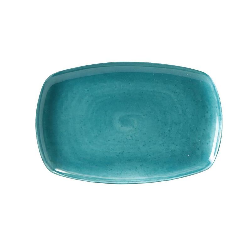 Tirolix 30.5x20 cm Matiz green porcelain rectangular plate professional horeca use
