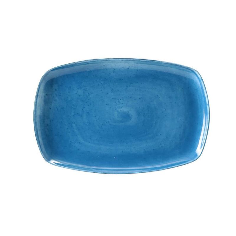 Tirolix 30.5x20 cm Matiz blue porcelain rectangular plate professional horeca use
