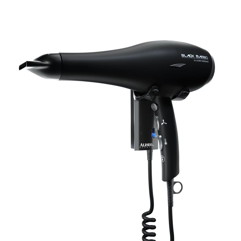 Hair Dryer Black Mambo with Wall Mount Hang-up and Additional Cable and Plug 1875W - Aliseo