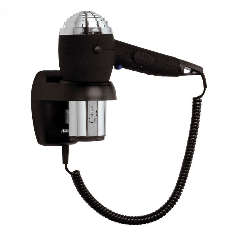 Hairdryer Chromo chrome/black with wall mount and additional cable and plug 1200W - Aliseo