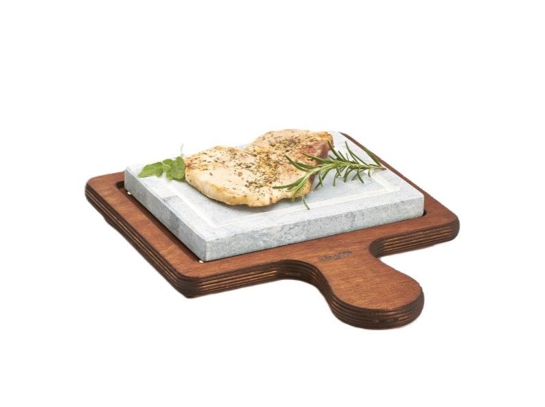 Pietra ollare rettangolare Bisetti 16x20 cm con supporto legno