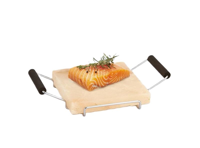 Pietra sale rosa Bisetti 20x20 cm con supporto inox per cucina horeca